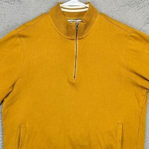 Denim Flower Sweater Adult‎ Large Gold Knit Quarter Zip Pullover Pockets Mens